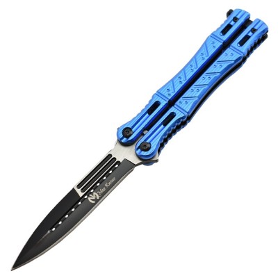 Maxknives P45 Couteau papillon lame acier 3CR13 manche aluminium anodisé bleu