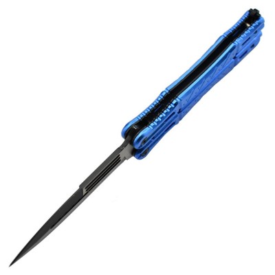 Maxknives P45 Couteau papillon lame acier 3CR13 manche aluminium anodisé bleu